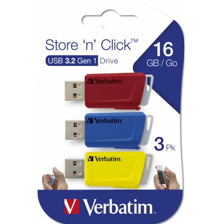 Store N Click USB Drive 16GB (3-pack) Red/Blue/Yellow